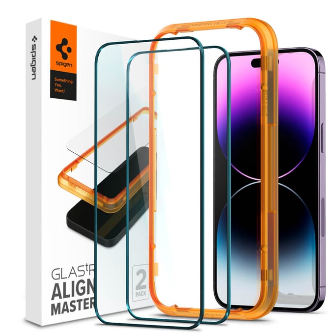 Spigen GLAStR EZ Fit Screenprotector 2 Pack + Applicator voor de Apple iPhone 14 Pro