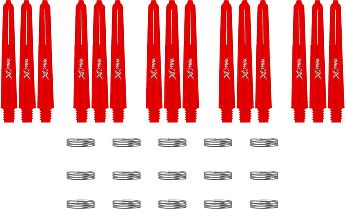 XQMax Dart Shafts - 5 Sets (15 stuks) - Short - Rood - Plus Veerringetjes - Darts Shafts