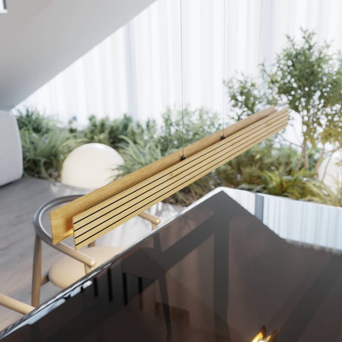 Elobra LED hanglamp Inka, licht hout, dimbaar Lengte 116 cm