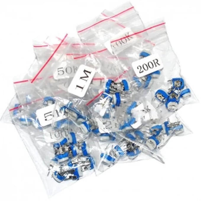 Kit 65 Pcs Dip-Potentiometer, Inclusief 13 Verschillende Waarden Van 100 Ohm Tot 1 Mohm