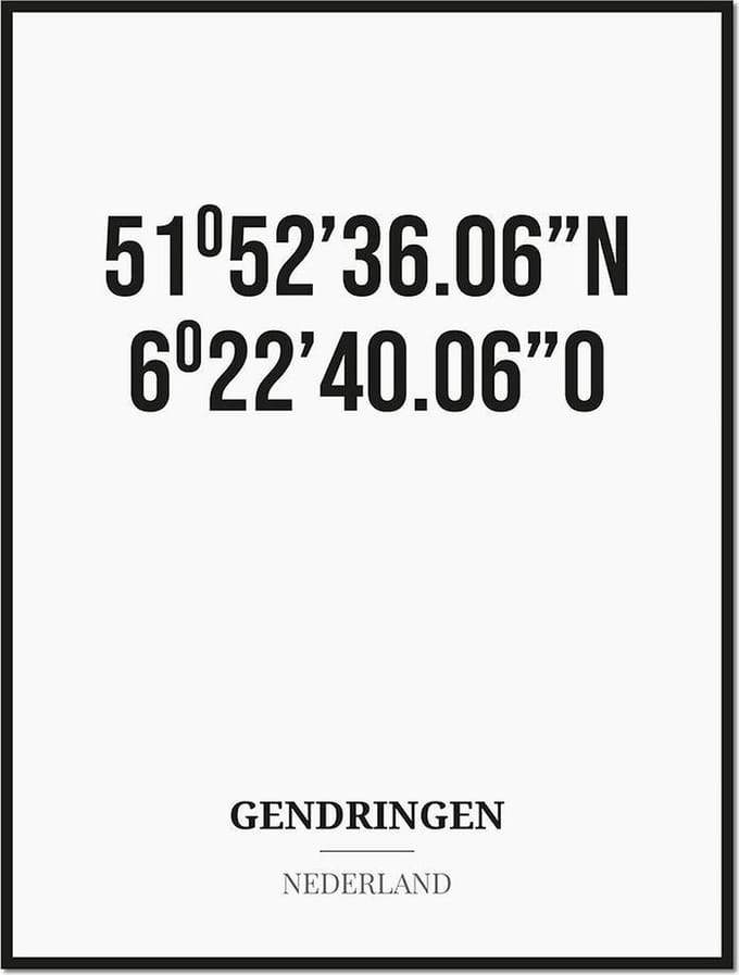 Poster/kaart GENDRINGEN met coördinaten