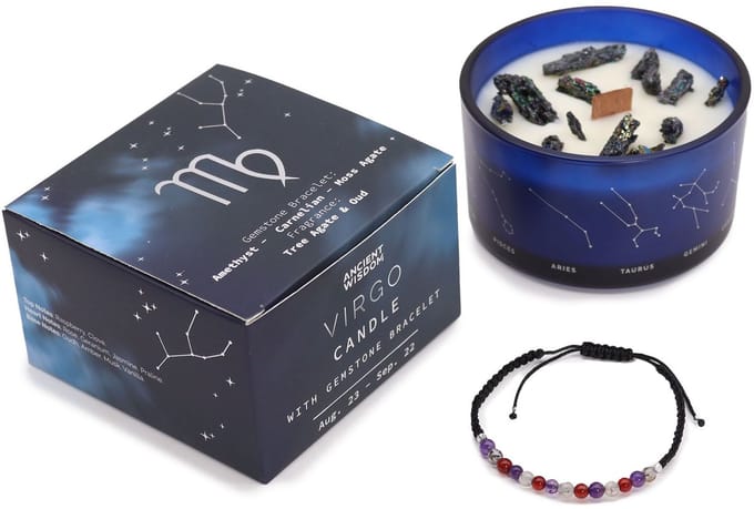 Zodiac kristallen kaars met edelsteen armband - maagd - sterrenbeeldkaars - virgo
