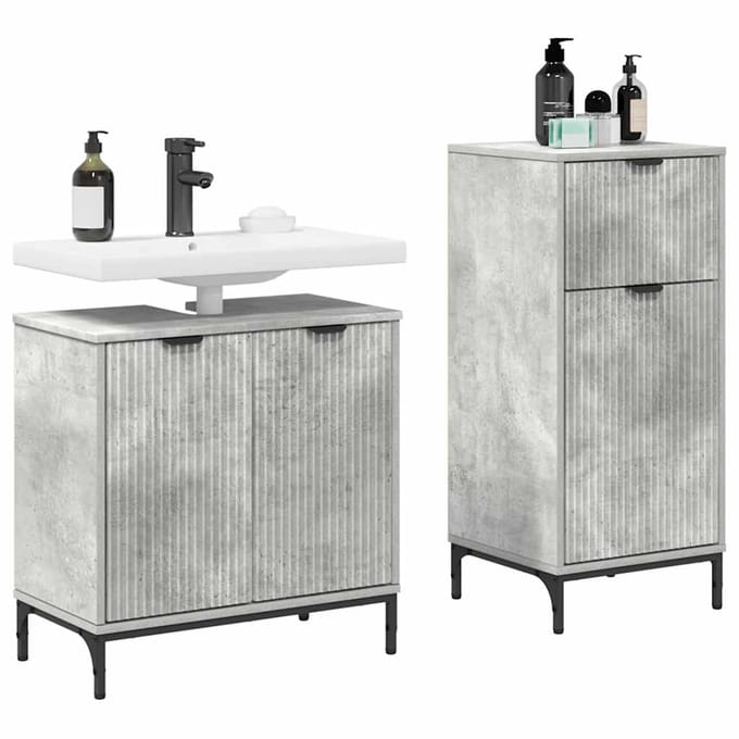 vidaXL - Badkamermeubel - Set - 2 - st - Beton - Grijs - Samengesteld - Hout - en - Metaal