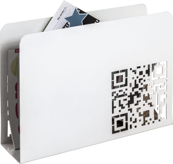 Lectuurbak – Wit metaal – Met QR-code display – 35 cm breed, 10 cm diep, 26 cm hoog
