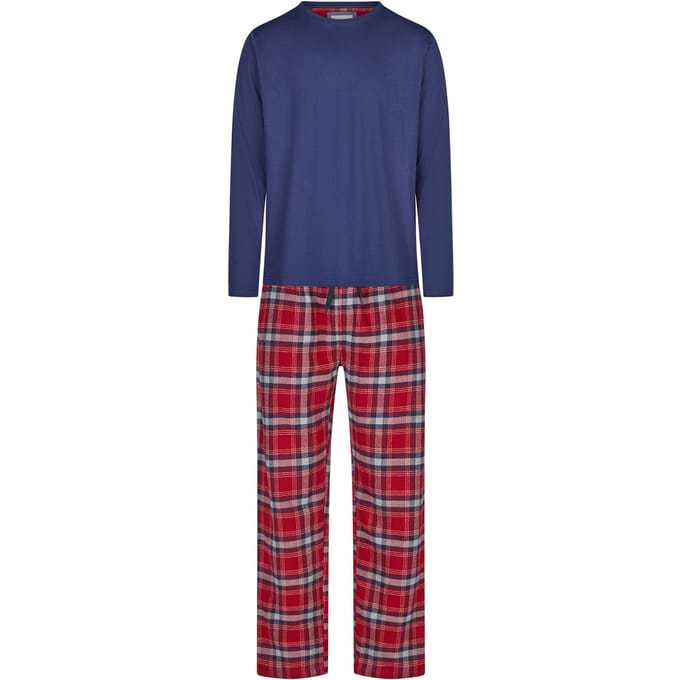 Phil & Co Lange Heren Pyjama Set Met Flanellen Pyjamabroek Rood/Blauw - Maat M