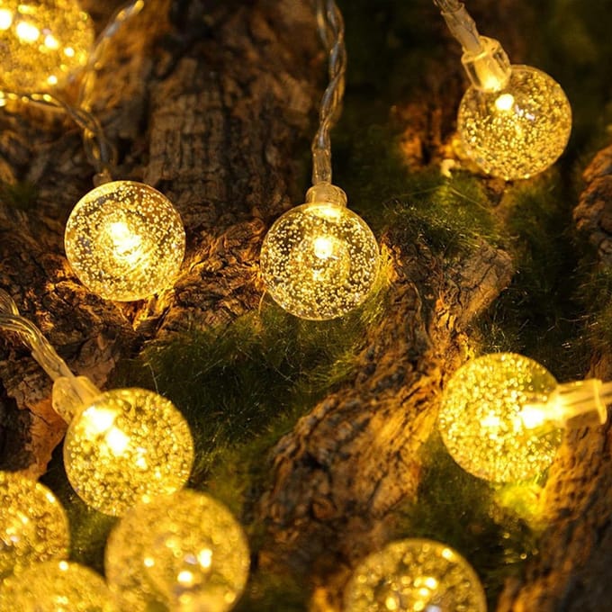 Lichtsnoer Kristallen Bollen - Decoratieve Ketting - Sfeervolle Decoratie - Twee Modi - 3 Meter 20 Leds - Warm Wit