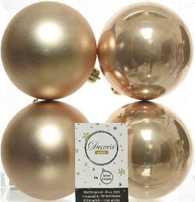 Decoris Kerstballen - 4x st - donker parel/champagne - D10 cm - kunststof - kerstversiering