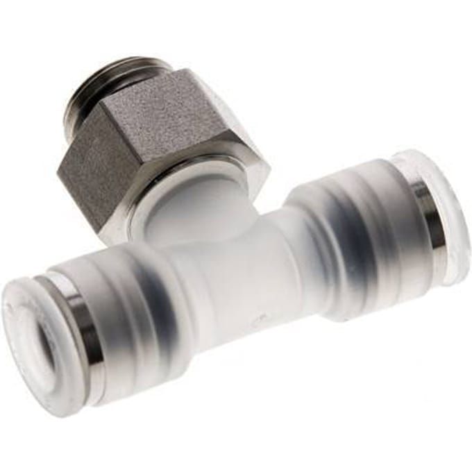 8mm x G1/4'' inline T-stuk PA/RVS Insteekfitting Buitendraad FDA Draaibaar EPDM