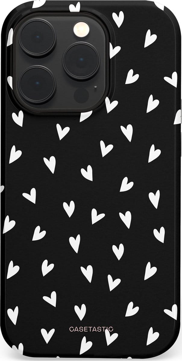 Casetastic hoesje geschikt voor Apple iPhone 14 Pro - MagSafe - Dubbellaagse bescherming - Stippen Hart - Fashion Case - Zwart Grijs