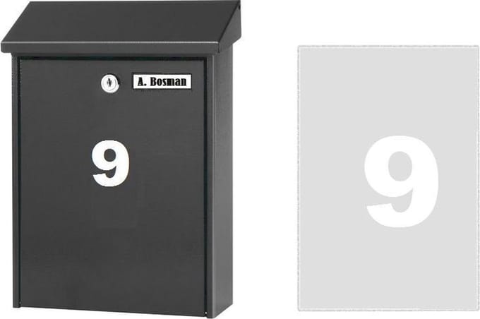 Huisnummer sticker 9 WIT (6cm hoog) / plakcijfer / cijfersticker