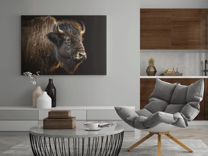 Canvas Schilderij Dieren - Bizon - 150x100x2 cm