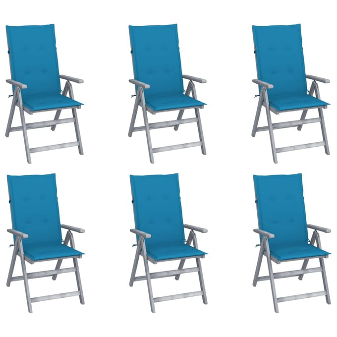 vidaXL - Tuinstoelen - 6 - st - verstelbaar - met - kussens - massief - acaciahout