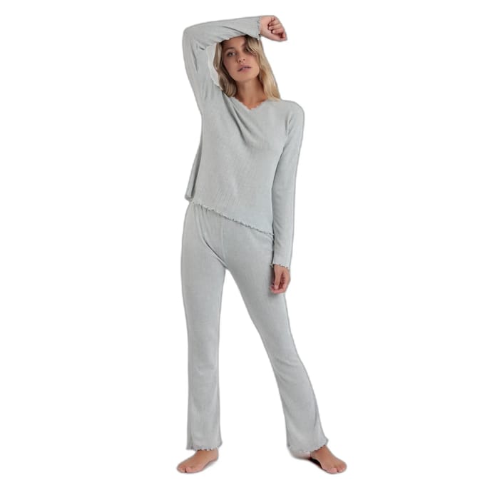 Dames pyjama met lange mouwen en geribbelde V-hals Admas Soft