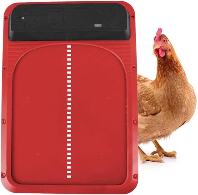 Automatische Kippenhokdeur - Kippendeur met Sensor - Bescherming Gevogelte - Lichtsensor Gestuurd - 35 x 24 cm - Rood