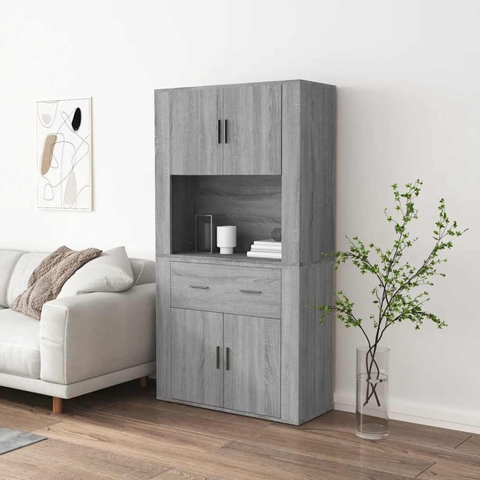 vidaXL - Hoge - kast - bewerkt - hout - grijs - sonoma - eikenkleurig