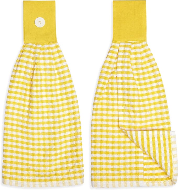 Set van 2 Gingham Geruite Keukenhanddoeken Katoen met Ophanglus - Absorberend en Sneldrogend