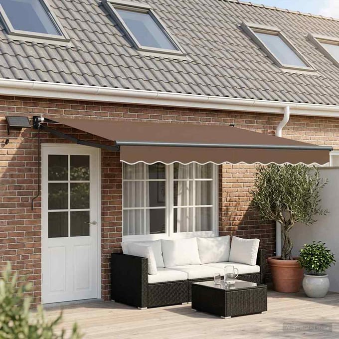 vidaXL - Handbediende - luifel - met - LED's - Taupe - 100% - Polyester - en - Aluminium