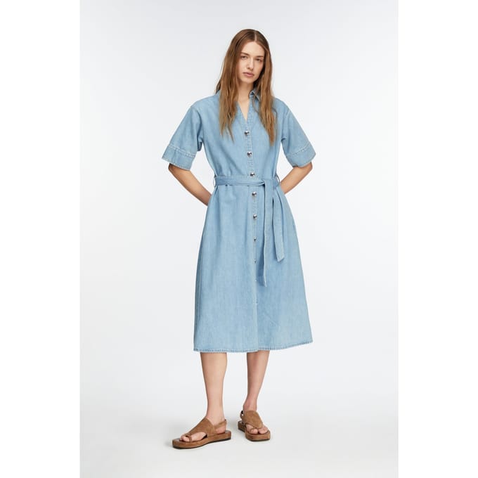 comma - female - Lyocell denim midi overhemdjurk met afneembare riem