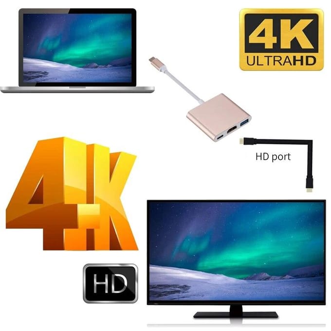 3-in-1 Type-C Hub USB C naar HDMI-compatibele splitter 4K HDMI USB 3.0 PD snellaadadapter Type C dockingstation voor pc-laptop wit