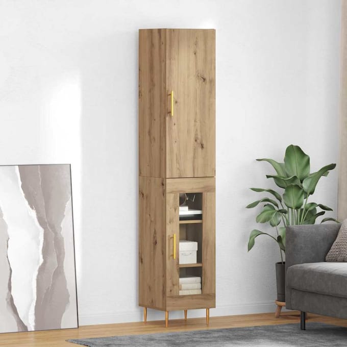 vidaXL - Highboard - 2 - st - Artisan - Eiken - 34,5 - x - 34 - x - 180 - cm - Bewerkt - hout
