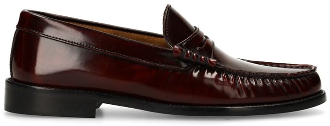 Manfield - Dames - Burgundy leren loafers - Maat 38