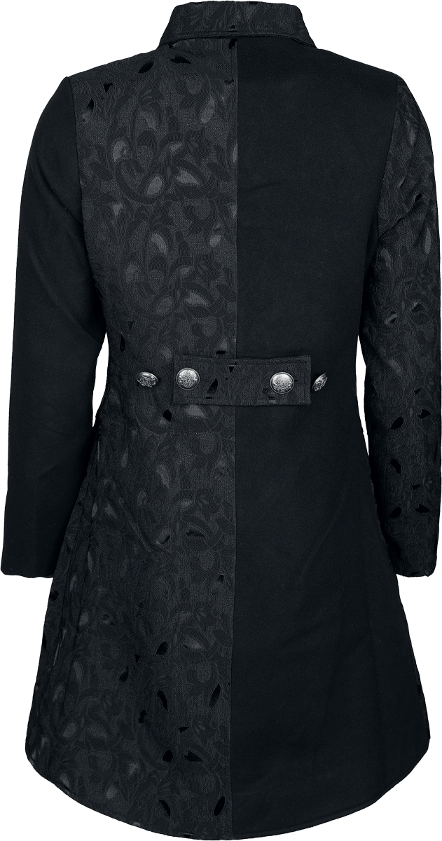 Gothicana zwarte mantel met rode voering en halfzijdige brokaat - Dames - S