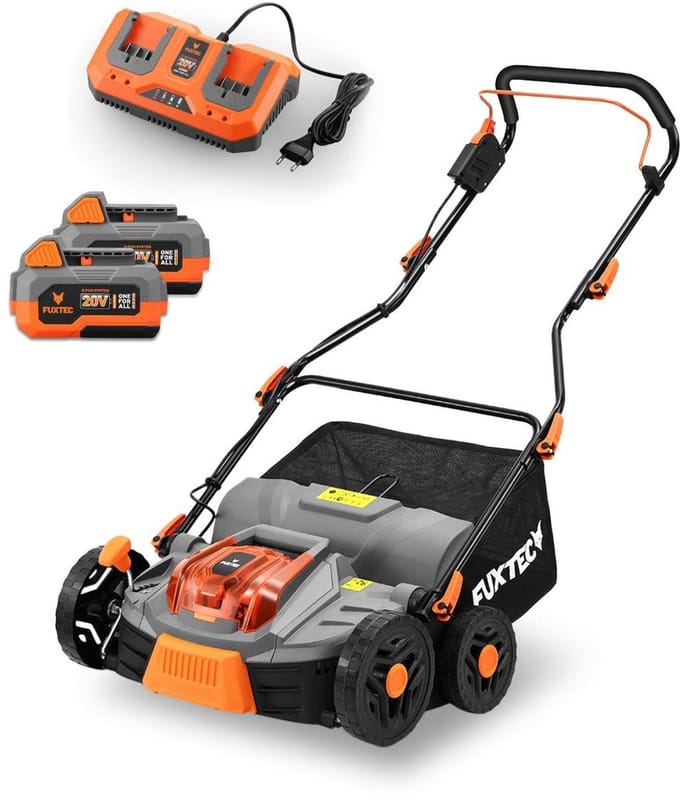 Fuxtec accu-beluchterset 40v Fx-e2ve38set met 2 batterijen en lader, 2-in-1, 38 cm breed