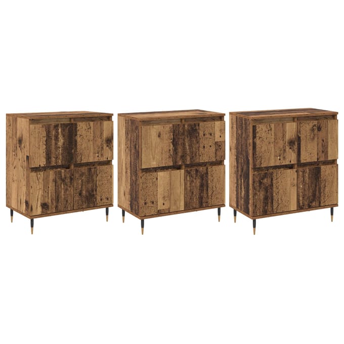 vidaXL - Opbergkast - 3 - st - Oudhout - 60 - x - 35 - x - 70 - cm
