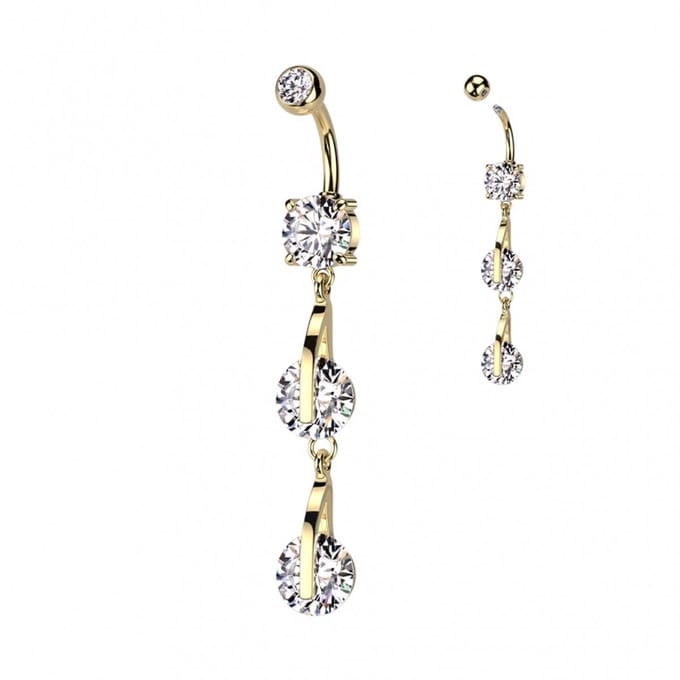 Navelpiercing PVD 2 CZ strakke hanger - goud - LMPiercings