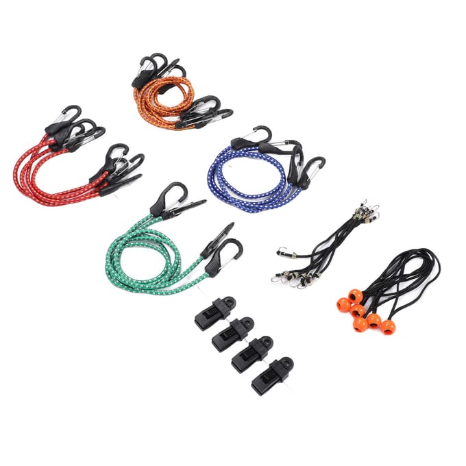28 Stuks Set Bungee Koord Hoge Elasticiteit Rubber Sjorband met Haak voor Bagage Kamperen Tent black