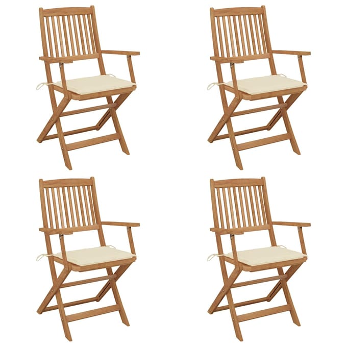 vidaXL - Set - van - 4 - klapstoelen - met - kussens, - gemaakt - van - massief - acaciahout.