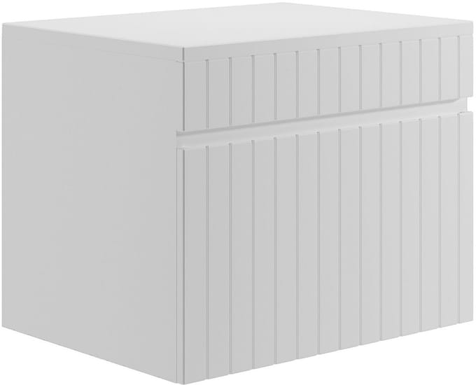 Vente-unique Wit hangmeubel met groeven voor onder wastafel met plank - 60 cm - SATARA