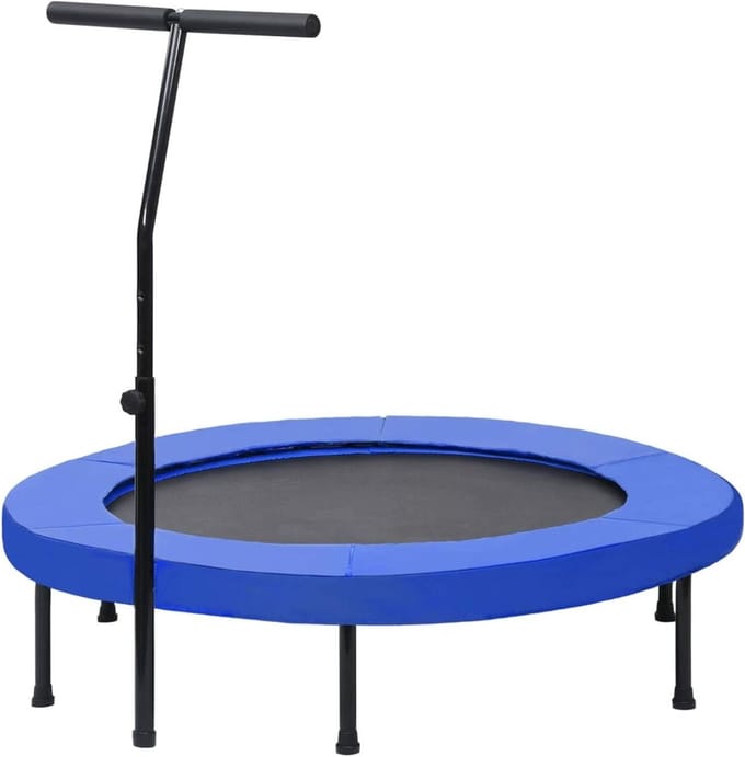 Fitness Trampoline - Mini Trampoline - Cardio Training - Met Handvat - 122 cm - Zwart Blauw
