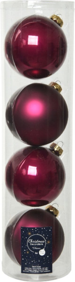 Decoris kerstballen - 4x st - framboos roze - D10 cm - glas - kerstversiering