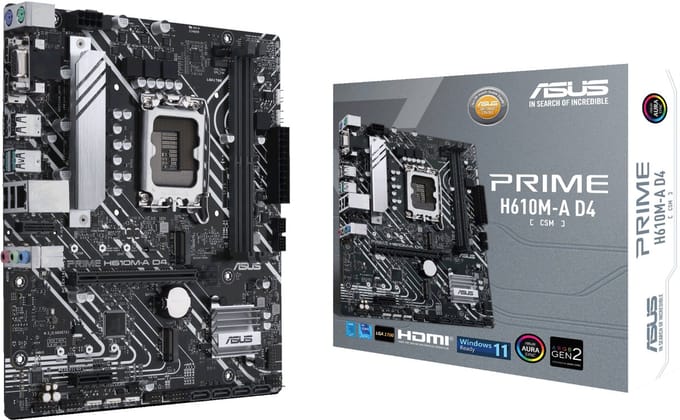 ASUS PRIME H610M-A D4-CSM Moederbord - Intel H610 - Intel LGA1700 - DDR4 RAM - Micro-ATX