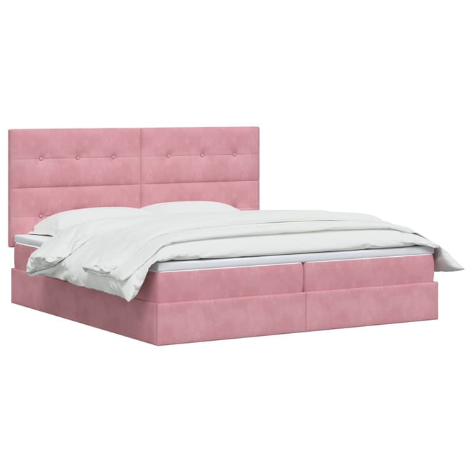 vidaXL - LED - opbergbed - met - matras - Roze - 200 - x - 200 - cm - Fluweel
