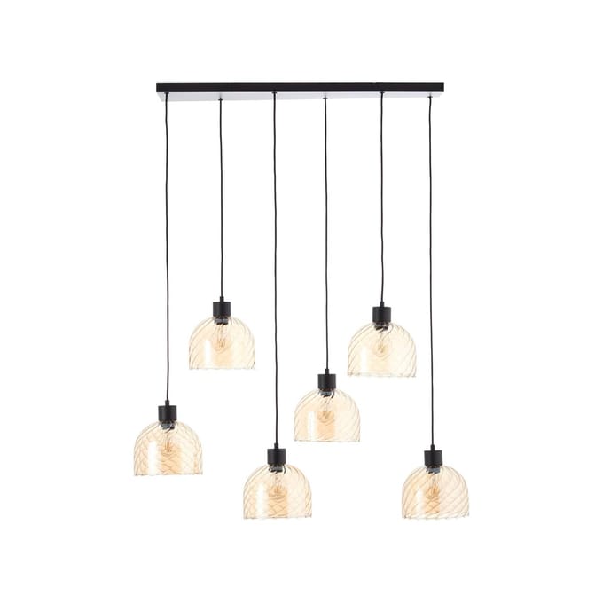 Brilliant Casto - Hanglamp - 6-lichts - E27 max 6x25W - Glas - Amber - Zwart