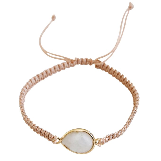 Marama - armband Moonstone Drop - edelsteen maansteen - vegan - verstelbaar waxcord