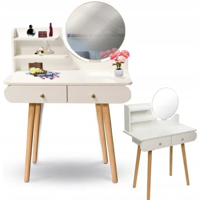 Coiffeuse en bois blanc avec miroir et tiroirs - 122x80x40 cm blanc