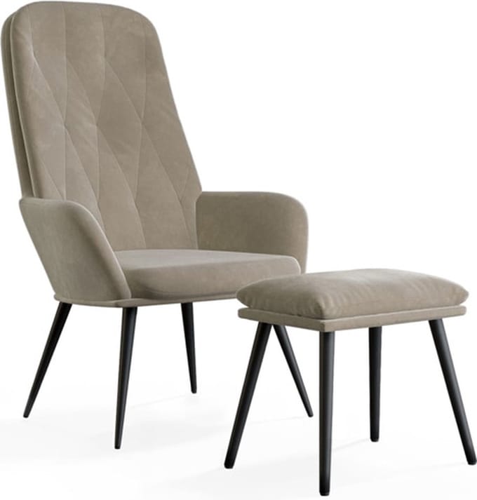 vidaXL - Relaxstoel - met - voetenbank - fluweel - lichtgrijs