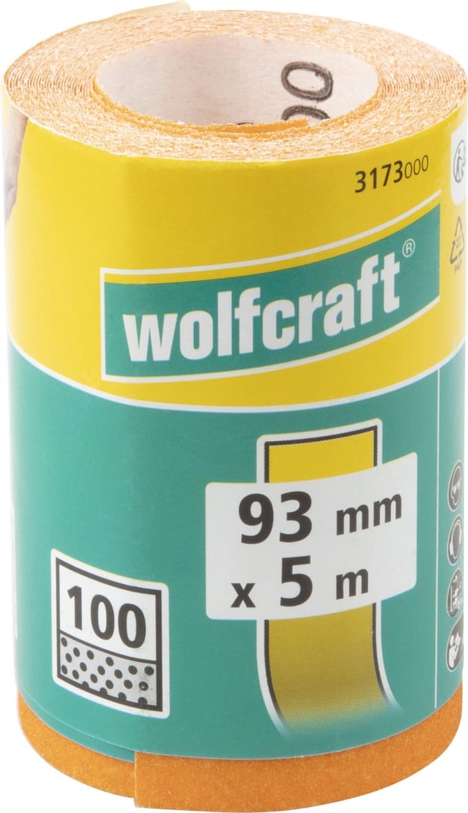 Wolfcraft 3173000 Schuurpapierrol Korrelgrootte (num) 100 (l x b) 5 m x 93 mm 5 m