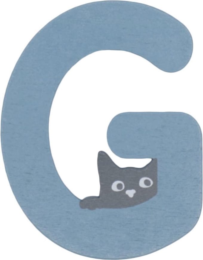 Houten Letter G Blauw met Kat | 9 cm