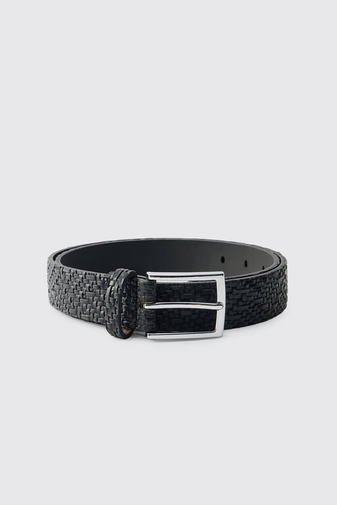 Textured Woven PU Belt in Matte Black | Size Small