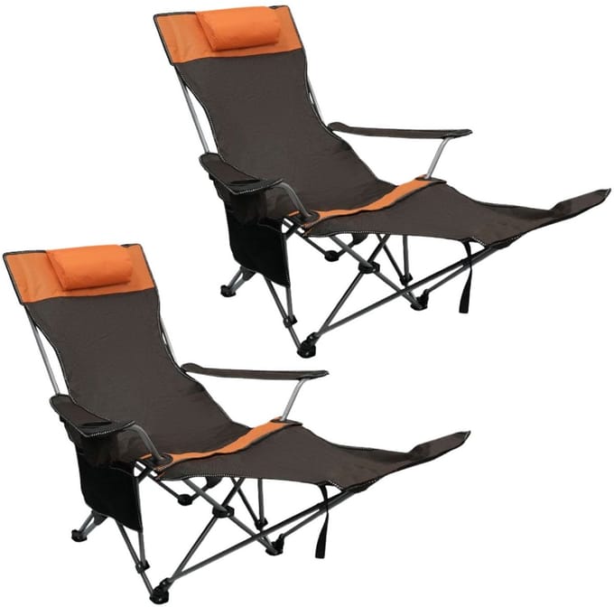 Coemo 2-delige set ligstoel draagbare campingstoel, inklapbaar, bekerhouder, tas - Bruin