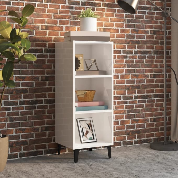vidaXL - Dressoir - 34,5x32,5x90 - cm - bewerkt - hout - hoogglans - wit