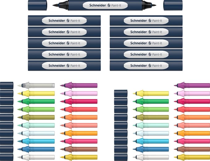 Schneider stift - Twinmarker set - Paint-It 040 - 20 kleuren + 6 houders + blender - S-ML04010902