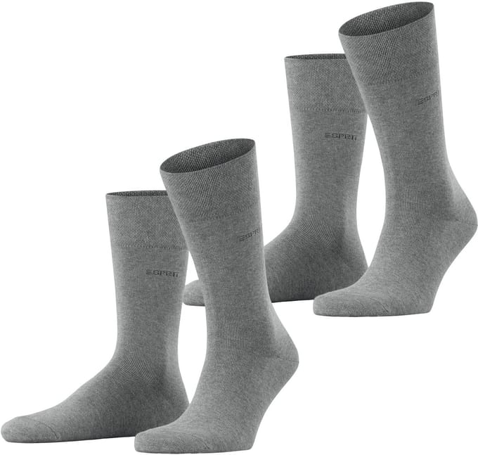 Esprit Basic Easy 2-Pack drukvrije comfort tailleband katoen multipack sokken heren grijs - maat 39-42