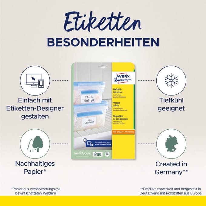 Avery diepvries-etiketten, 99,1 x 67,7 mm, wit