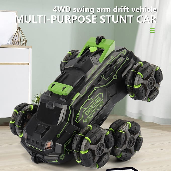 RC Stunt Auto voor Kinderen 2.4GHz 4WD Afstandsbediening Stunt Auto 2 Controle Modus Dubbelzijdig 360 graden Roterend remote controller mode groen