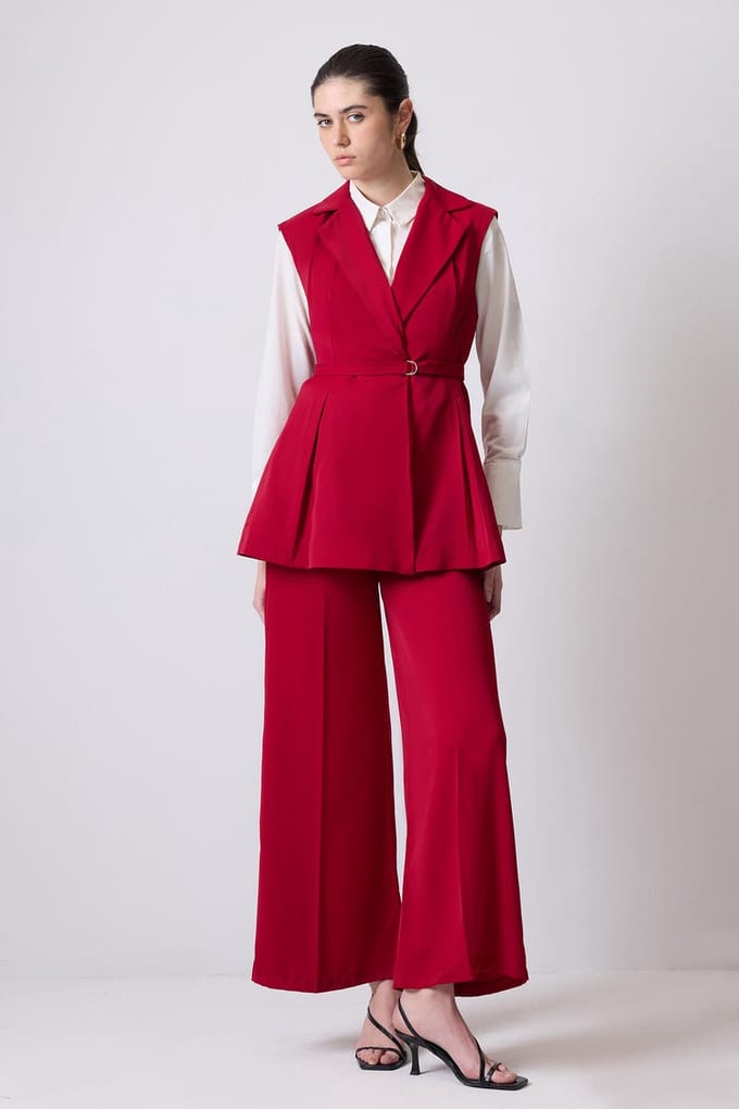 Touché Privé - Geplooide set van gilet en broek - Rood - Dames